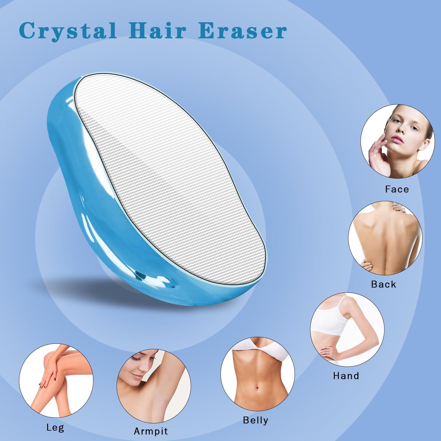 Crystal Hair Eraser for Women and Men, Reusable Crystal Hair Remover Magic Painless Exfoliation Hair Removal Tool, Magic Hair Eraser Device for Back Arms Legs (Sky Blue)