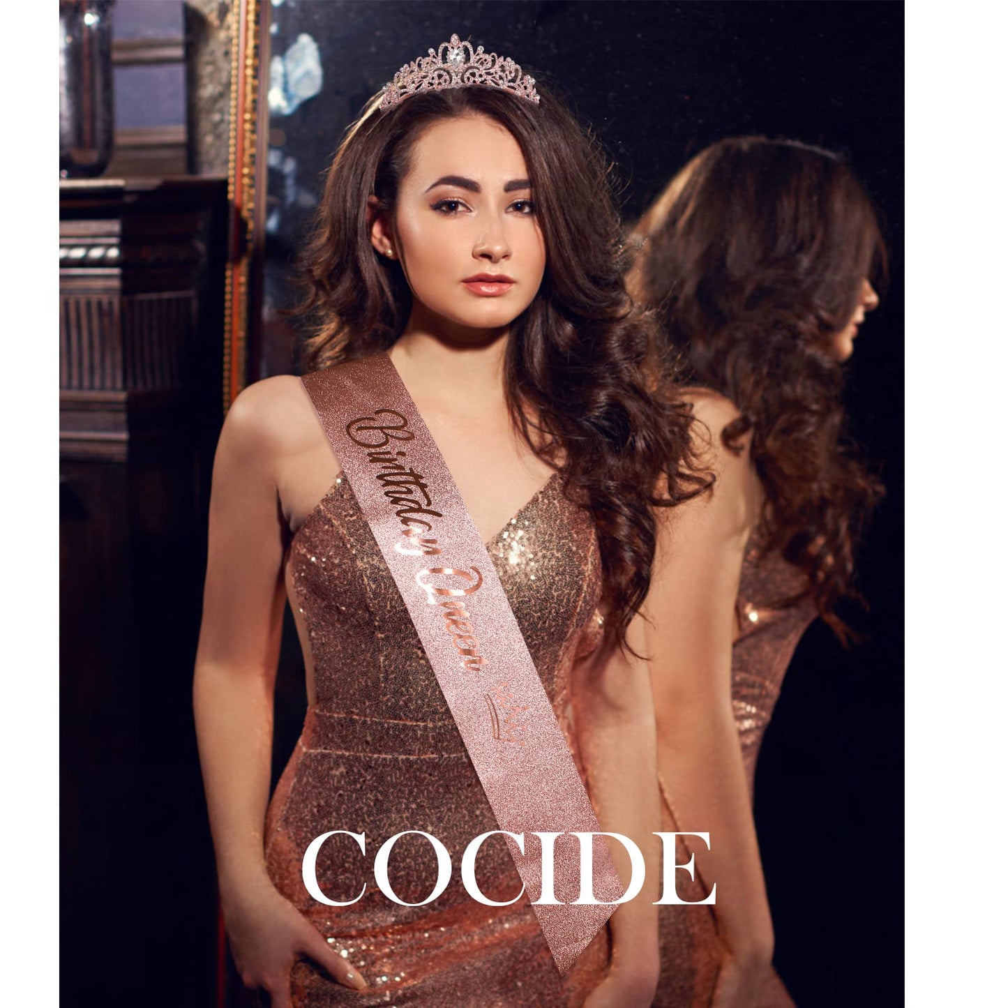 COCIDE "Birthday Queen" Sash and Crystal Tiara Set Tiara and Crowns for Women Birthday Gift for Girl Kit Decorations Set Rhinestone Hair Accessories Glitter Stain Silk Sash for Party