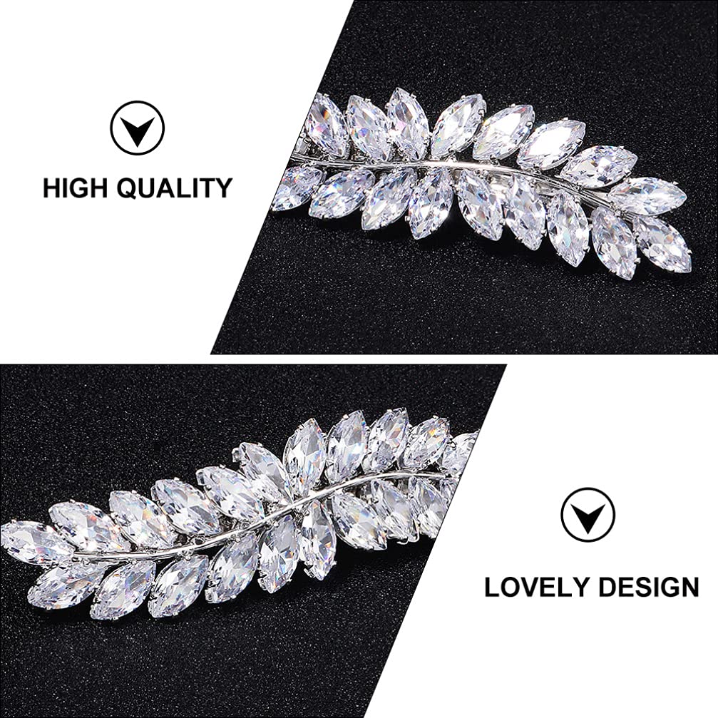 Beaupretty Rhinestone Hair Clips Crystal Leaf Hair Clip Diamond Hair Barrettes Hair Bang Clamp Decorative Alligator Hair Pins For Women Weddings Bridal Hair Accessories Silver