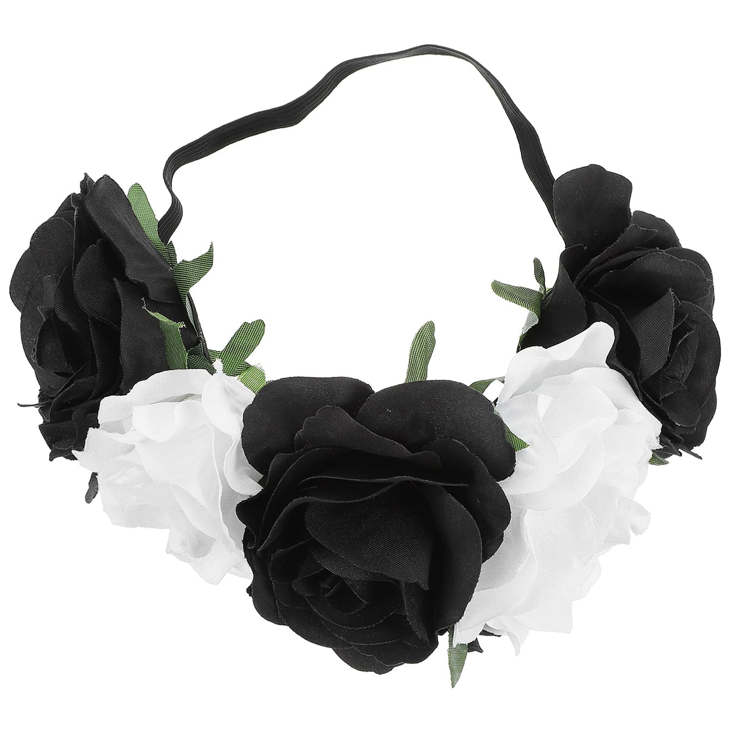 Lurrose Halloween Flower Headband Day of The Dead Flower Hair Band Rose Flower Crown Floral Headpiece for Halloween Wedding Party, Black White