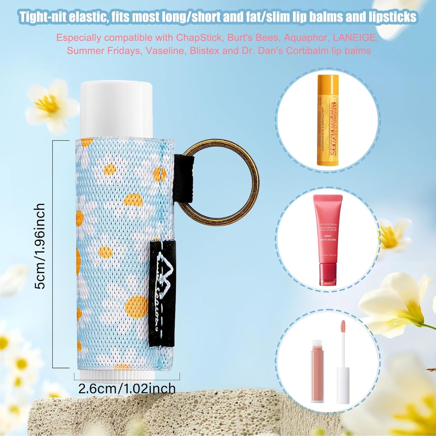 WK IEASON Lip Balm Holder Keychain - 3PCS Clip-On Lip Gloss Holders for Chapstick & Burt's Bees