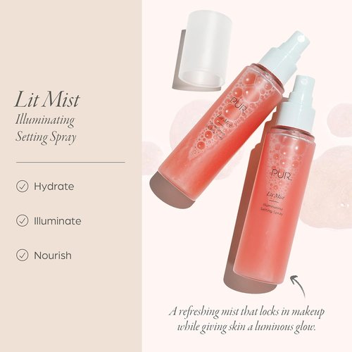 PÜR MINERALS Lit Mist Illuminating Setting Spray - Long-Lasting Makeup Finishing & Hydration - Lightweight Dewy Glow