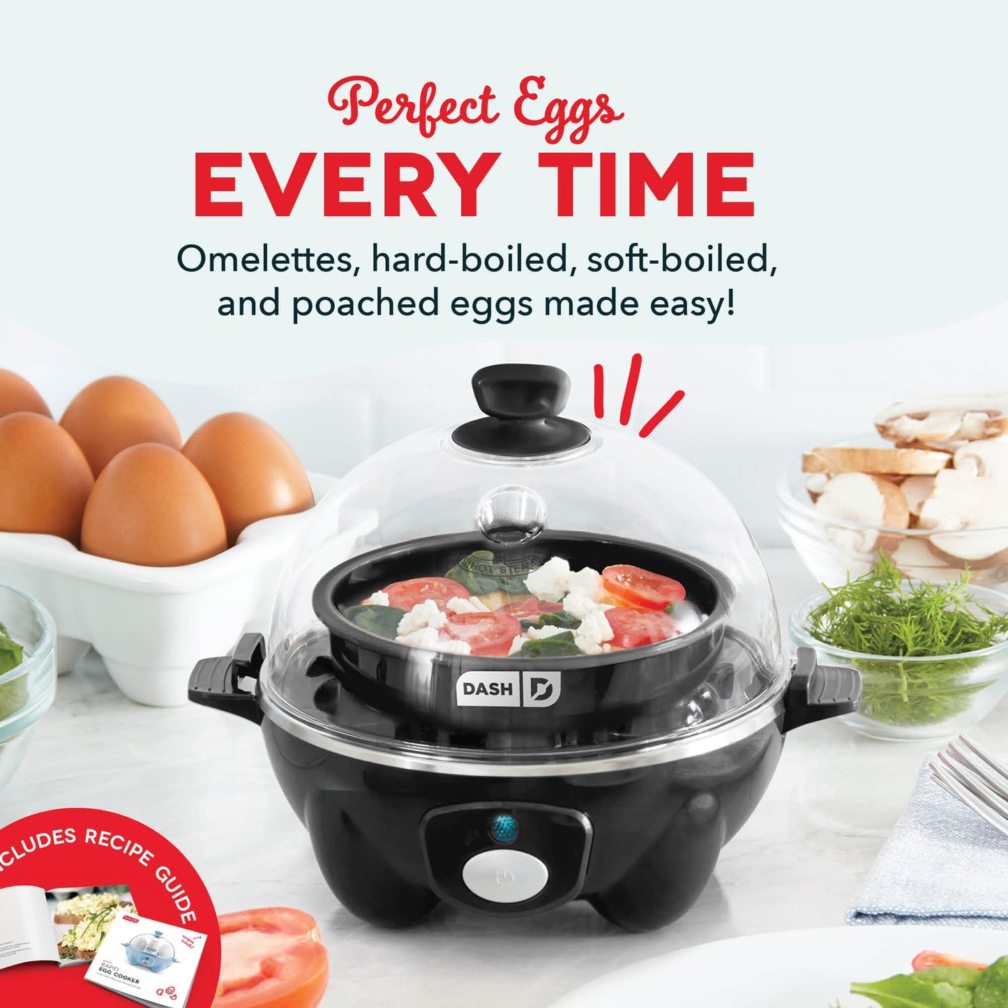 Dash Rapid Egg Cooker - Boiler, Poacher & Steamer - Includes Measuring & Recipe Guide - Dishwasher Safe - Holds 7 Eggs, Black