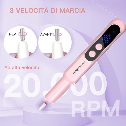 HengYuaoler Cordless Electric Nail Drill Professional 3 Speeds Nail Drill Kit for Acrylic Gel Dip, USB Portable Rechargeable 20000 RPM Efile Manicure Pedicure Polishing Shape Tools(Pink)