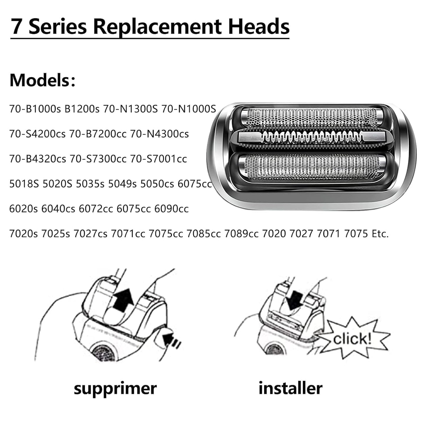 Braun 73S Replacement Head - Compatible Razor Blades for Series 7 Electric Shavers | S7 7020s, 7025s, 7085cc, 7075cc