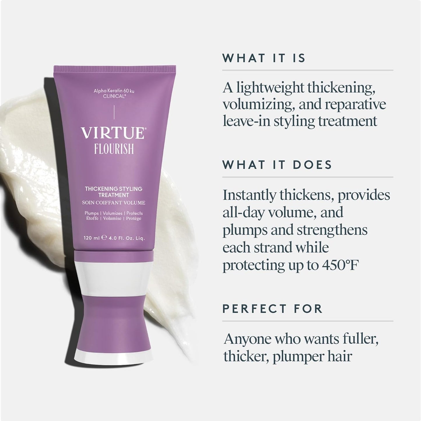 VIRTUE Flourish Hair Thickening Treatment - Volumizes & Strengthens Fine Hair | 4 Fl Oz