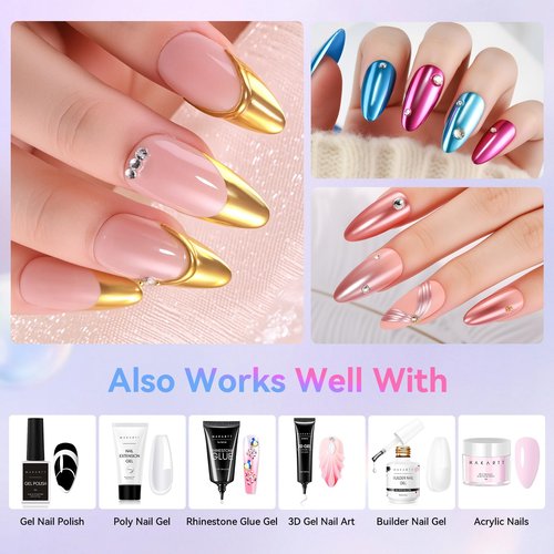 Makartt No Wipe Gel Top Coat for Chrome Nail Powder - Clear High Gloss Mirror Shine Top Coat Gel Nail Polish, Long Lasting Soak-Off LED UV Lamp, DIY Home Salon Art Design Gifts, 8ml Pink Bottle