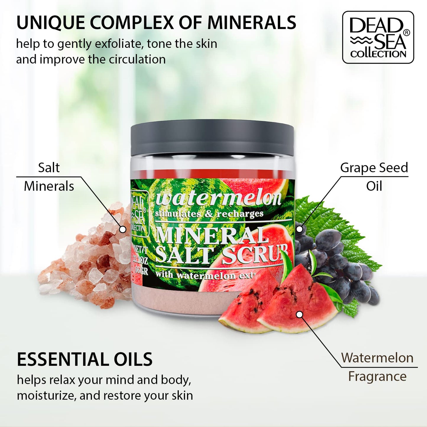 Dead Sea Collection Watermelon Salt Scrub – Exfoliating Body Scrub for Women – Moisturizing and Nourishing Skin – with Pure Oils and Dead Sea Minerals (23.28 Oz)