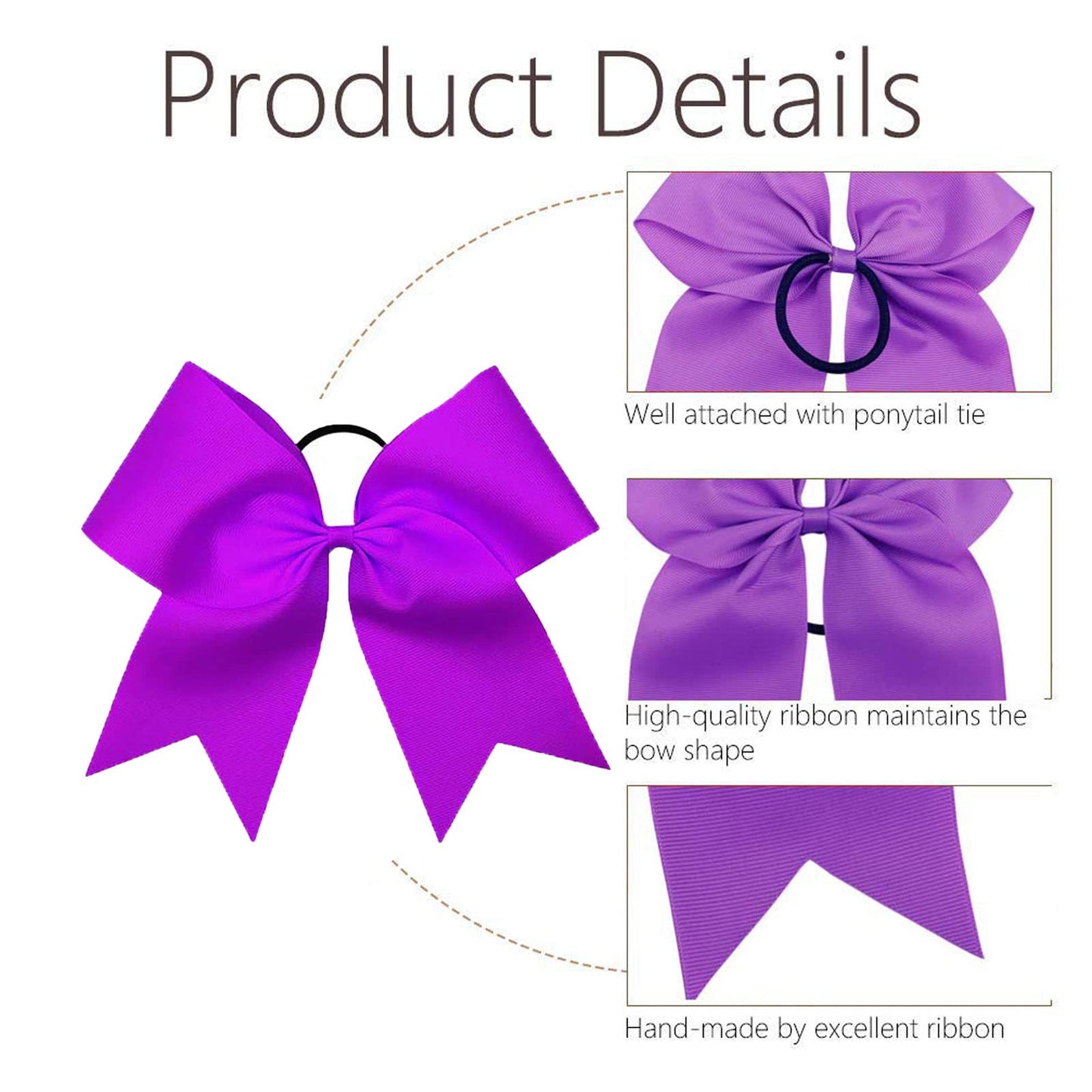 Oaoleer 21PCS 8" Large Cheer Bows Purple Bows Jumbo Cheerleader Bow with Ponytail Holder Elastic Band Handmade for Cheerleading Teen Girls College Sports