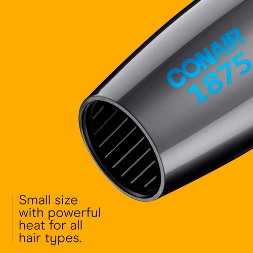 Conair Travel Hair Dryer - 1875W Compact Dual Voltage Blow Dryer with Folding Handle - Gray