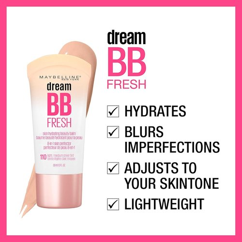 Maybelline Dream Fresh BB Cream - 8-in-1 Hydrating Beauty Balm with SPF 30 | Light/Medium, 1 Fl Oz