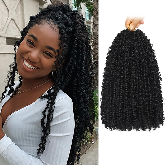 Molleas Passion Twist Hair 14inch,9pack Boho Passion Twist Crochet Hair,Pre Looped With Curly Ends for Bohemian Water Wave Braiding Hair(14inch(pack of 9),1B)