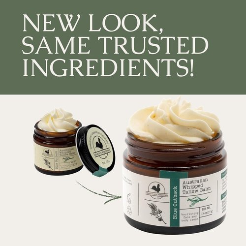 Hearth and Homestead Handmade Blue Outback Tallow Balm - Emu, Jojoba, Sandalwood, Blue Cypress | 1.3 oz