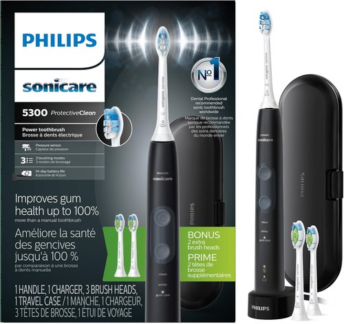 Philips Sonicare Rechargeable Electric Toothbrush - Pressure Sensor, 3 Modes, Travel Case, Black | Model HX6423/34
