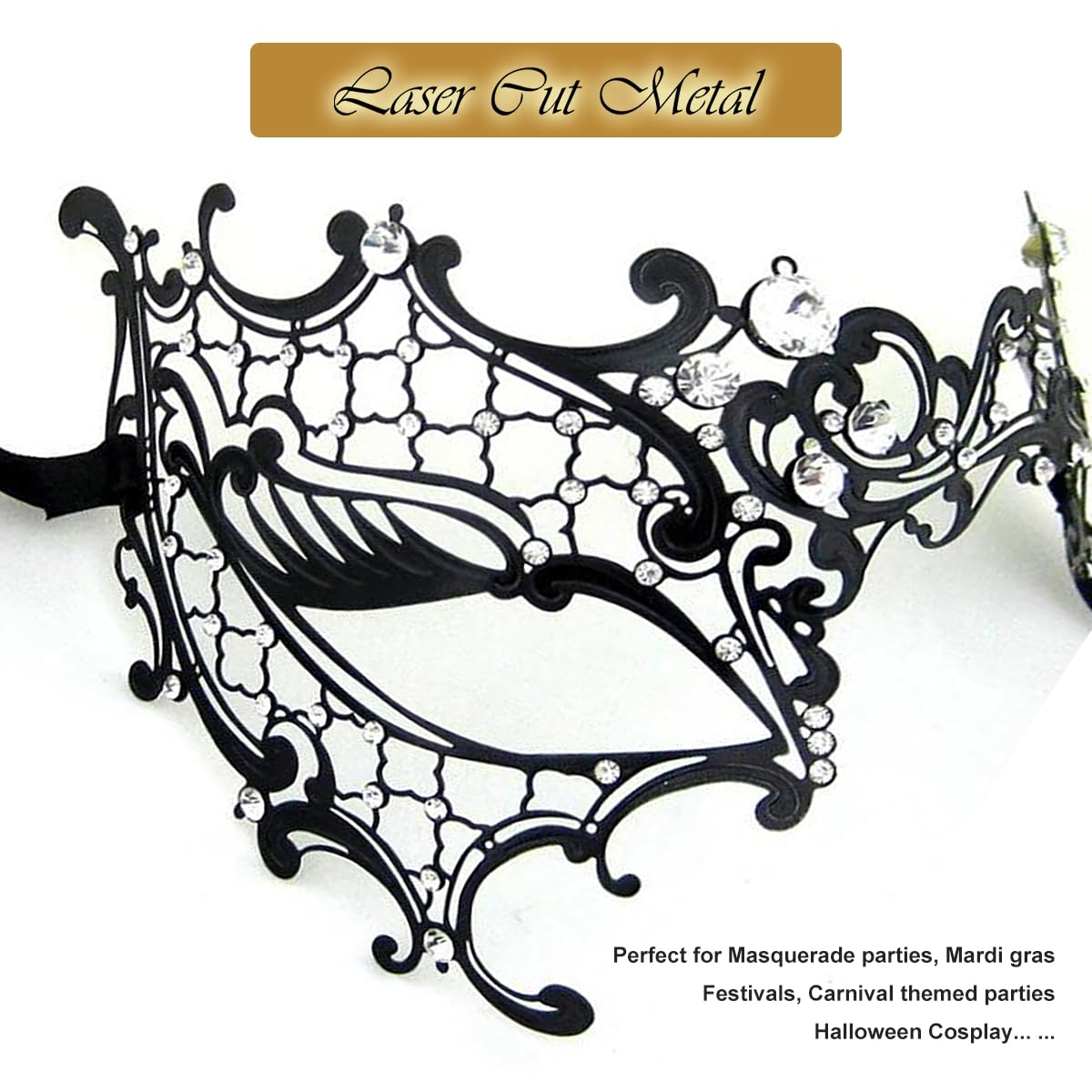 MYMENU Masquerade Mask for Women Shiny Rhinestone Venetian Party Prom Ball Metal Mask (Half Face)