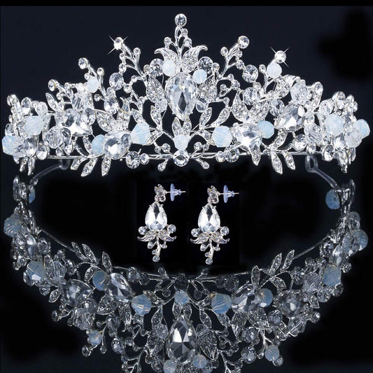 mesfugw White Tiaras and Crowns for women, Pageant Crowns for Women and Girls Crown with Earring Princess Crown Pageant Tiara Princess Tiara and Crown for Women Girls