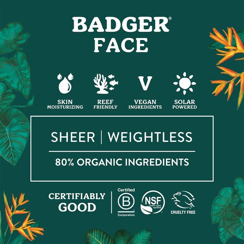 Badger Zinc Oxide Face Sunscreen SPF 30 - Lightweight, Matte Finish, Vegan & Water Resistant | 1.7 fl oz
