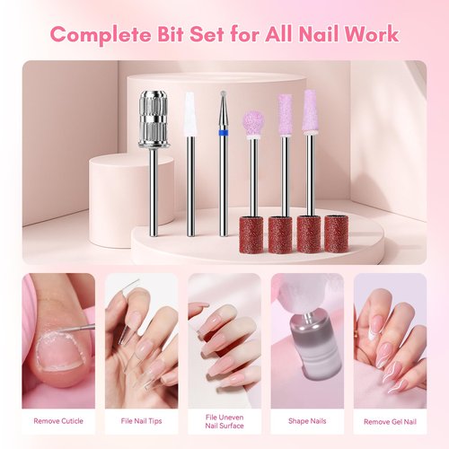 Makartt Nail Drill Professional, 35,000RPM Electric Nail File for Acrylic & Gel Removal, 60W Brushless Coreless Motor, 2-in-1 Desktop & Portable, LCD Display, Rechargeable, Quiet, F&R, Nouvella Black