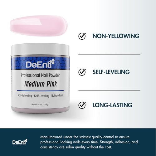 DeEnti Acrylic Nail Powder - 4oz Medium Pink | Professional Bubble-Free Formula for Long-Lasting Extensions