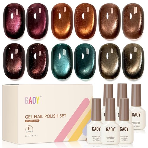 GAOY Glitter Cat Eye Gel Nail Polish Set - 6 Holographic Colors for Stunning Salon & DIY Nail Art