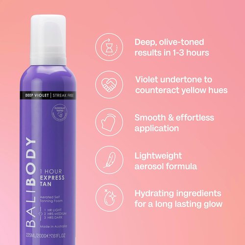 BALI BODY Deep Violet Self Tanner - Fast-Acting, Weightless Mousse for Natural Bronze | Hydrating, No-Transfer Formula