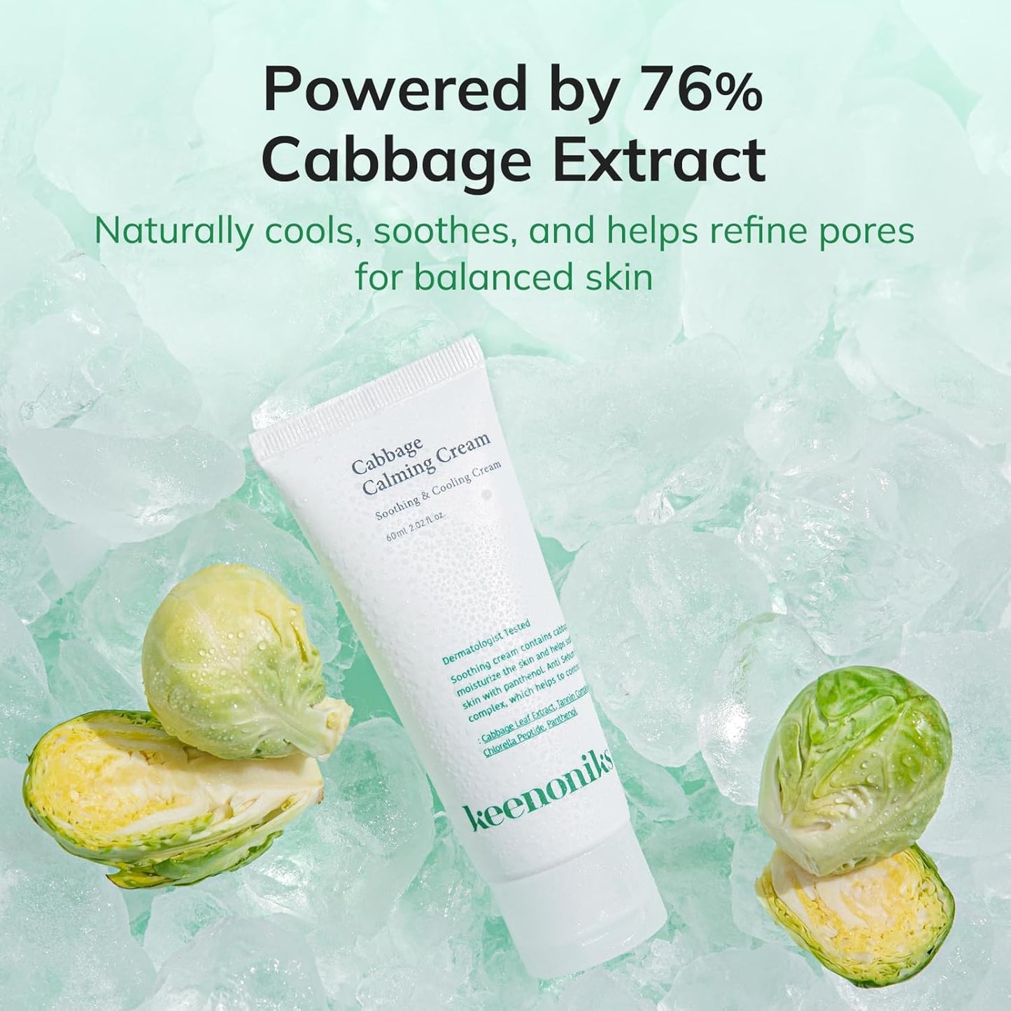 Keenoniks Cabbage Calming Cream - Instantly Hydrate & Tighten Pores - Korean Moisturizer for Sensitive Skin - 60ml