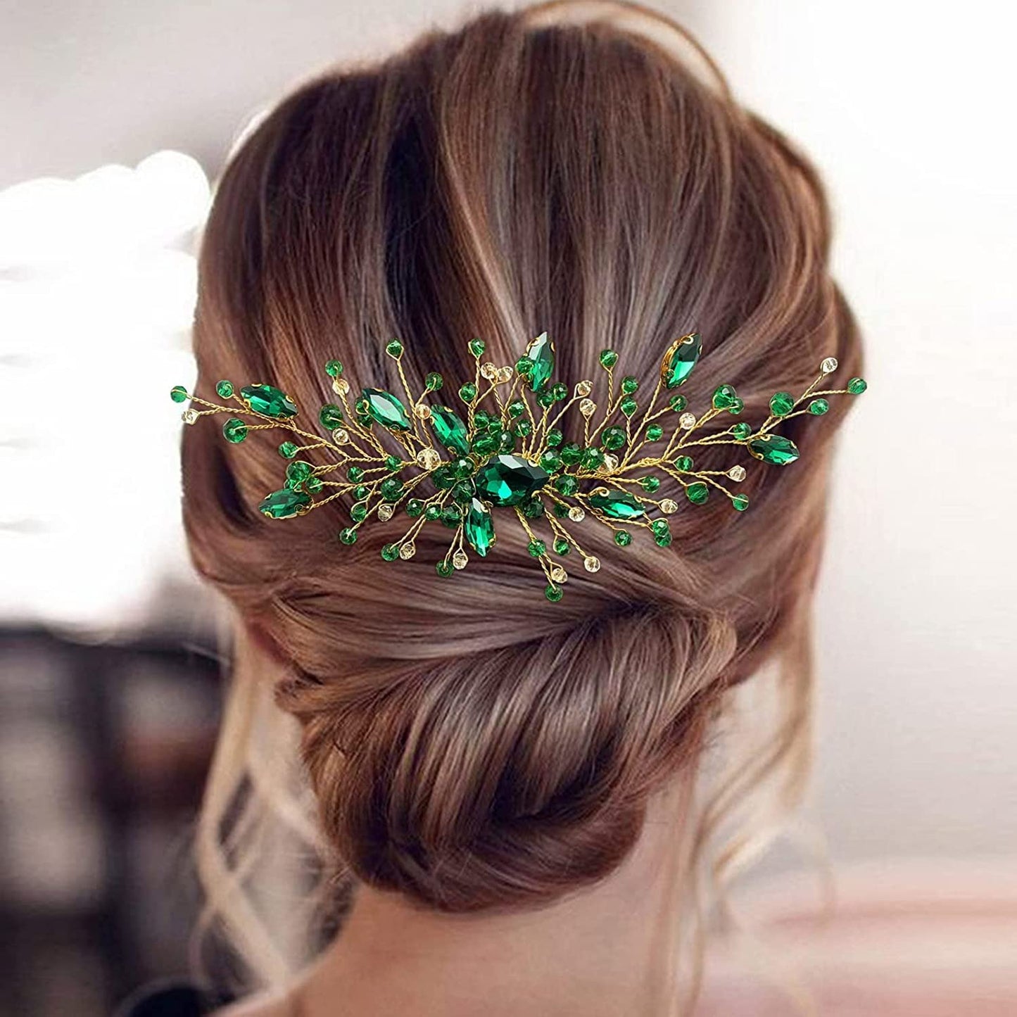 Bride Wedding Hair Accessories - Dark Green Rhinestones Crystal Bridesmaid Hair Clips Trendy Fashion Headbands Jewelry for Women and Girls