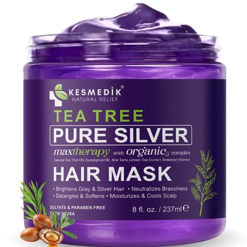KESMEDIK Tea Tree Hair Mask Toner - Deep Conditioner with Argan Oil for Dry, Damaged Hair | Relieves Itchy Scalp & Removes Brassy Tones