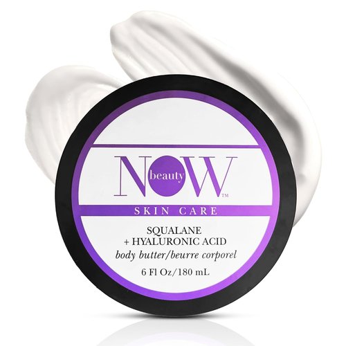 NOW Beauty Squalane Body Butter - Hydrating Coconut Oil & Shea Butter Lotion for Dry Skin - 6 oz