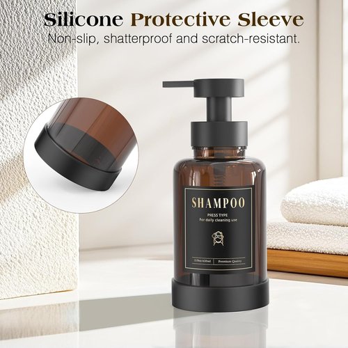Luxspire Foaming Soap Dispenser - 15 Oz Glass Pump Bottle with 5 Waterproof Labels | Amber, 2 Pack for Kitchen & Bathroom