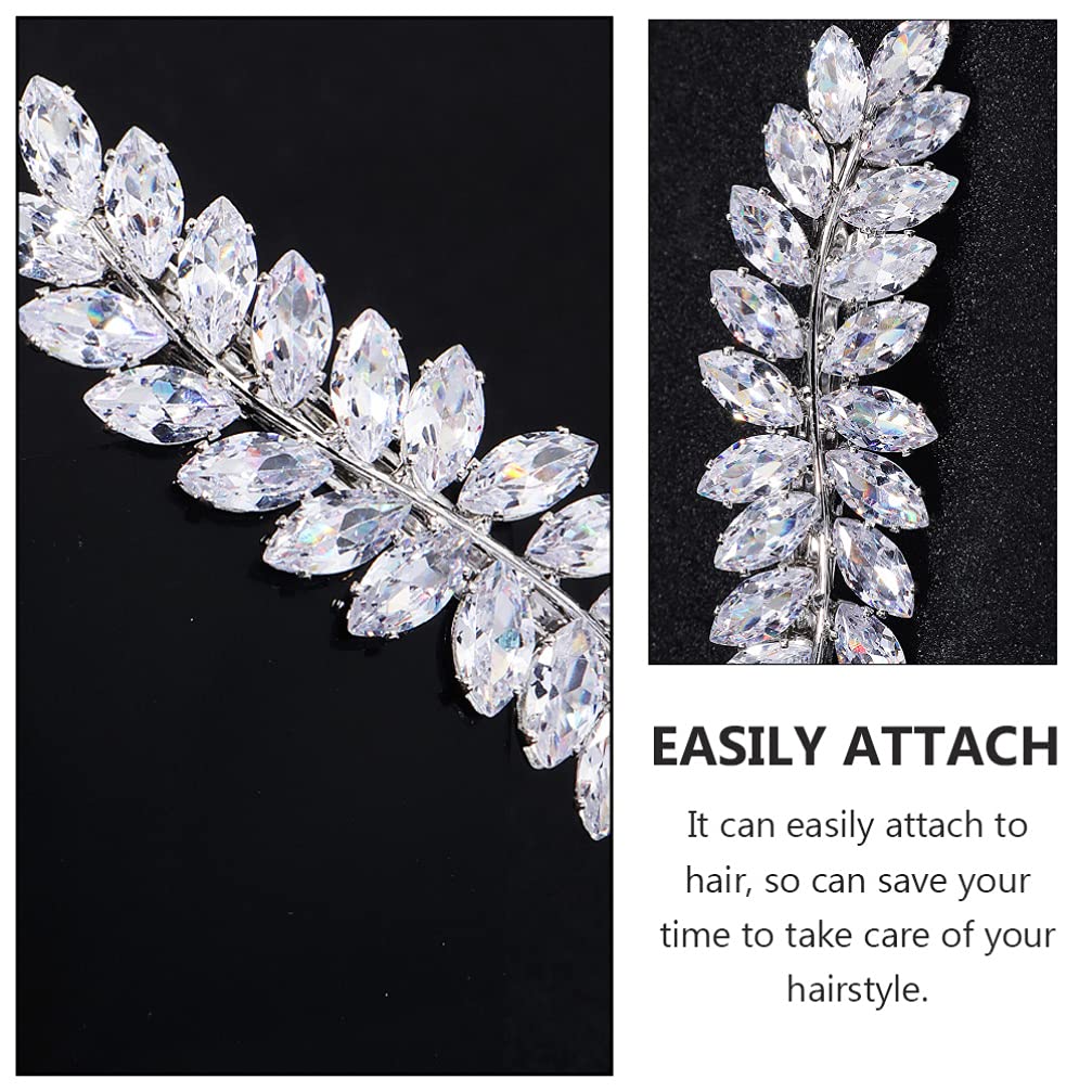 Beaupretty Rhinestone Hair Clips Crystal Leaf Hair Clip Diamond Hair Barrettes Hair Bang Clamp Decorative Alligator Hair Pins For Women Weddings Bridal Hair Accessories Silver