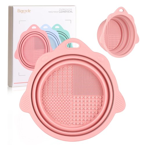 Etercycle Foldable Silicone Makeup Brush Cleaner Bowl - Portable Tool for Brushes & Sponges (Pink)