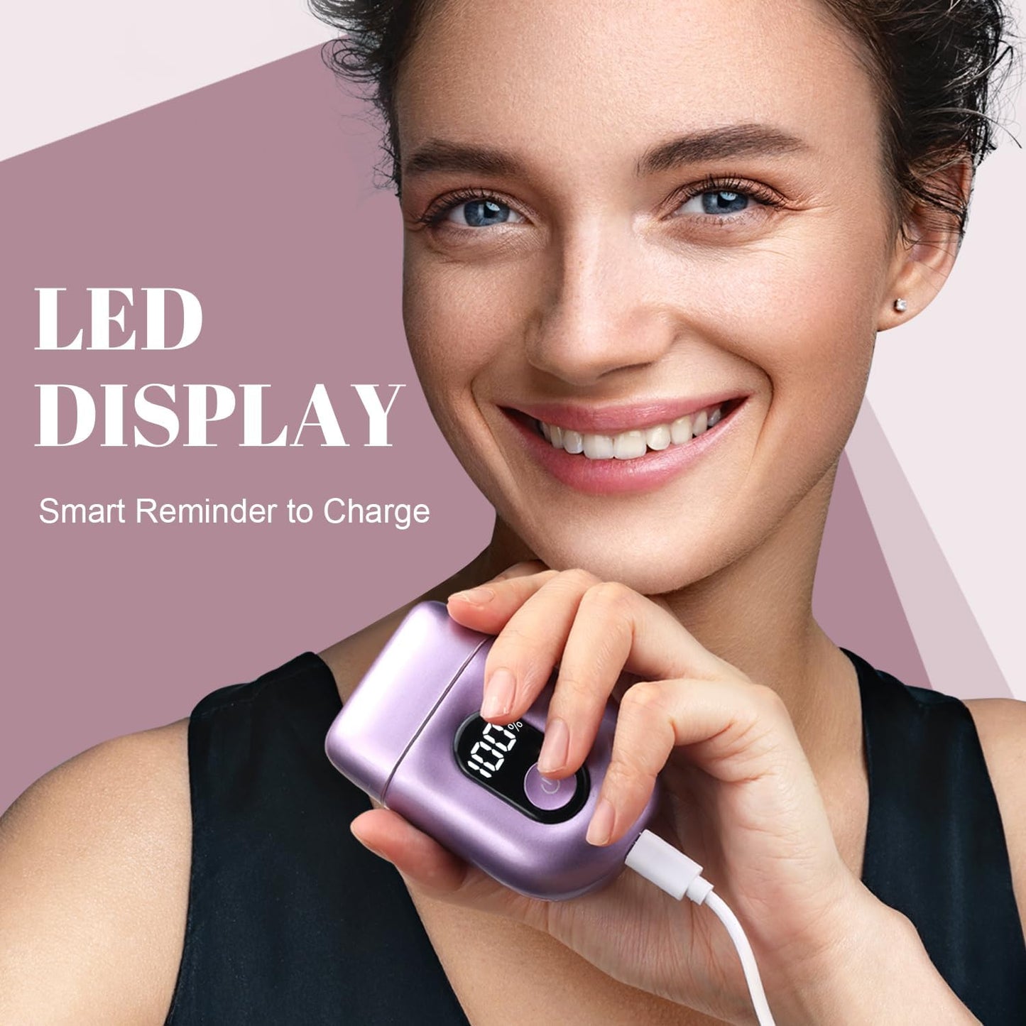Skiennix Cordless Electric Razor for Women - Mini Rechargeable Shaver with LED Display | IPX7 Waterproof, Perfect for Face, Body & Legs (Bright Purple)