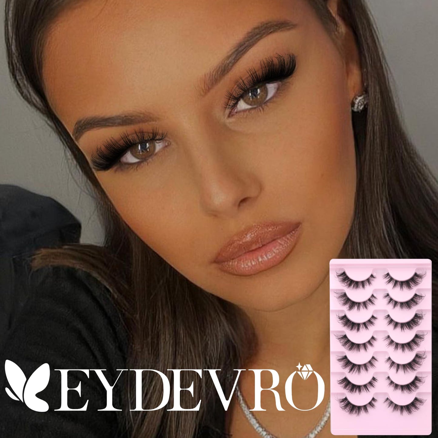 EYDEVRO False Eyelashes Wispy Lashes D Curl Cat Eye Lashes Clear Band Manga Lashes Natural Look Fox Eye Fake Lashes Fluffy Faux Mink Strip Lashes 7 Pairs Pack