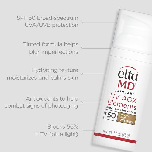EltaMD Tinted Face Sunscreen SPF 50 - 100% Mineral Formula for Sensitive & Dry Skin | 1.7 oz Pump