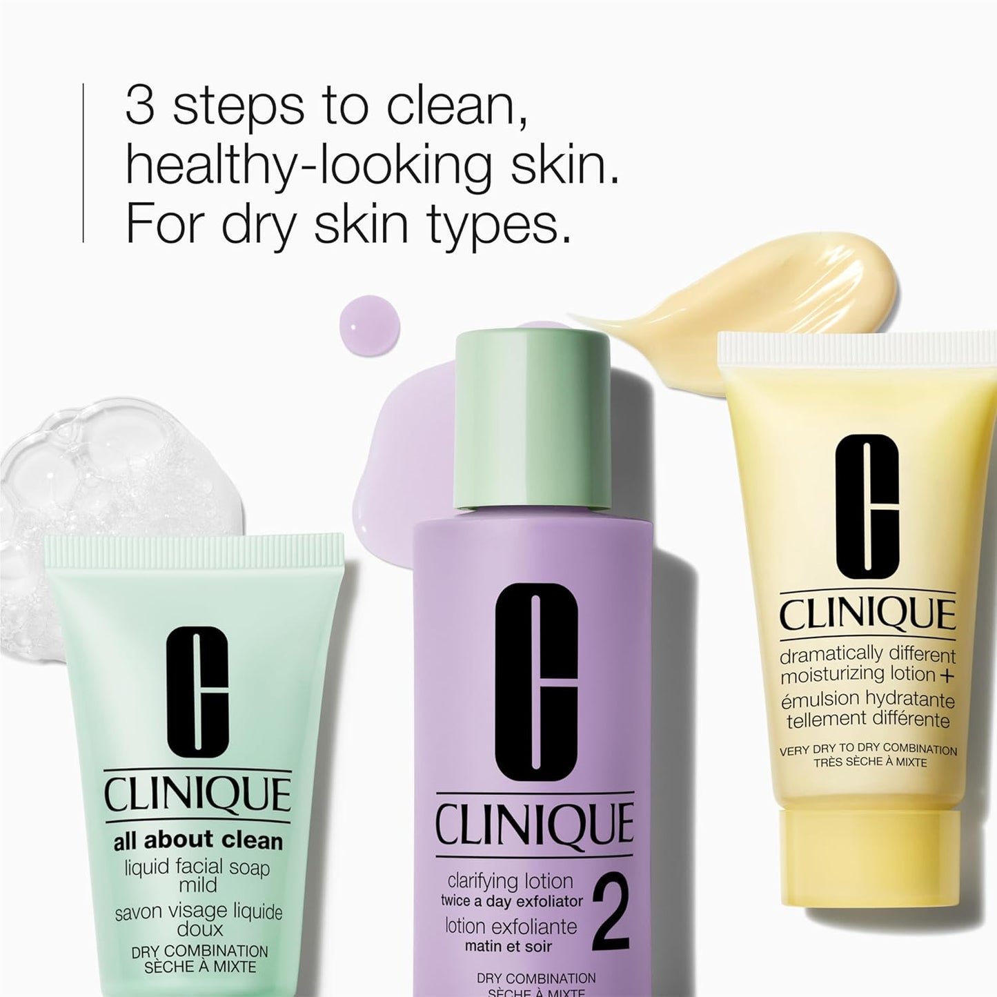 Clinique 3-Step Skincare Gift Set - Face Soap, Clarifying Lotion & Dramatically Different Lotion | 3 Travel Sizes for Dry or Oily Skin