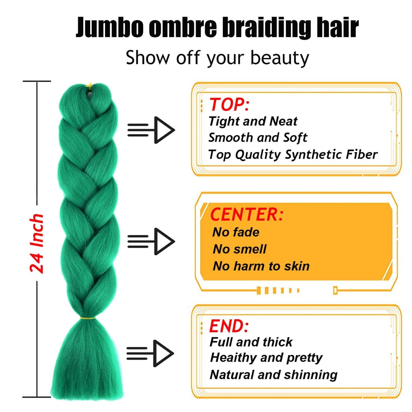 TENGSHUO FLY Green Braiding Hair 3 Packs Synthetic Braid Hair Extensions Jumbo Ombre Braiding Hair 24 Inch or Box Braids Twist Crochet Braids(24"3Pack,Green)