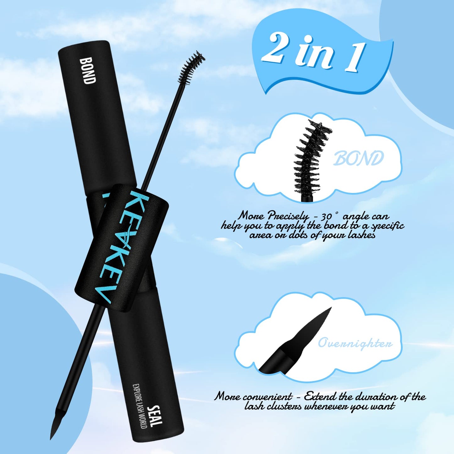 KevKev 300 Pcs Lash Clusters Individual Lashes 20D+40D+50D Cluster Lashes+KevKev Lash Bond & Overnight Sealer for Lash Clusters