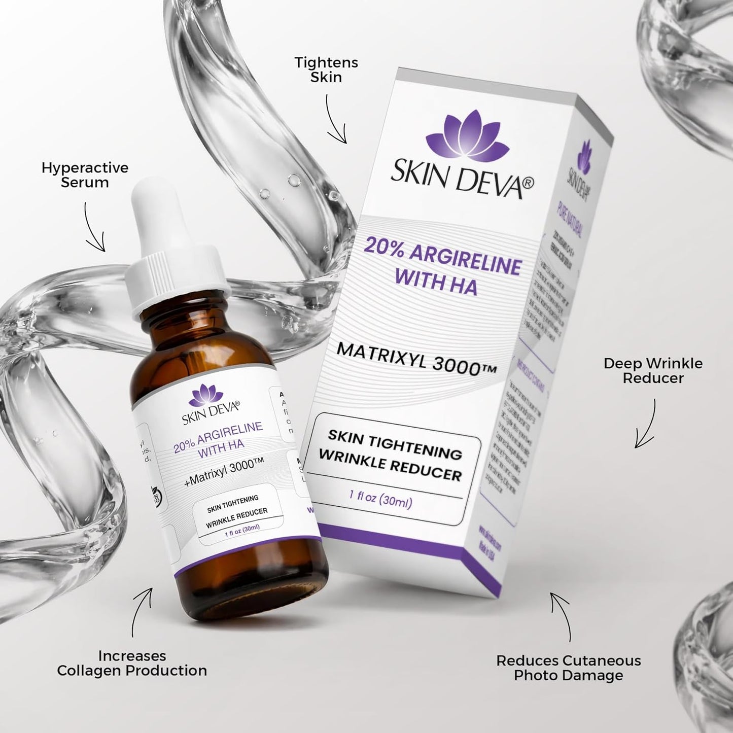 SKIN DEVA 20% Argireline Serum - Deep Wrinkle Reducer with Matrixyl 3000 & Hyaluronic Acid for Youthful Skin