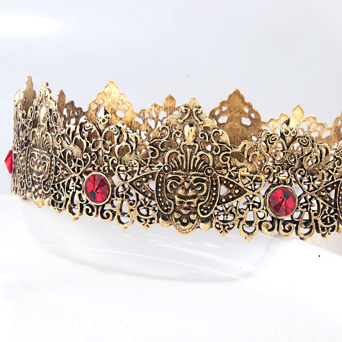 King Men Tiara Crown Imperial Medieval Headband Crystal Pageant Costumes For Birthday Party Prom Halloween Hair Accessories (Dark Gold With Red Stone)