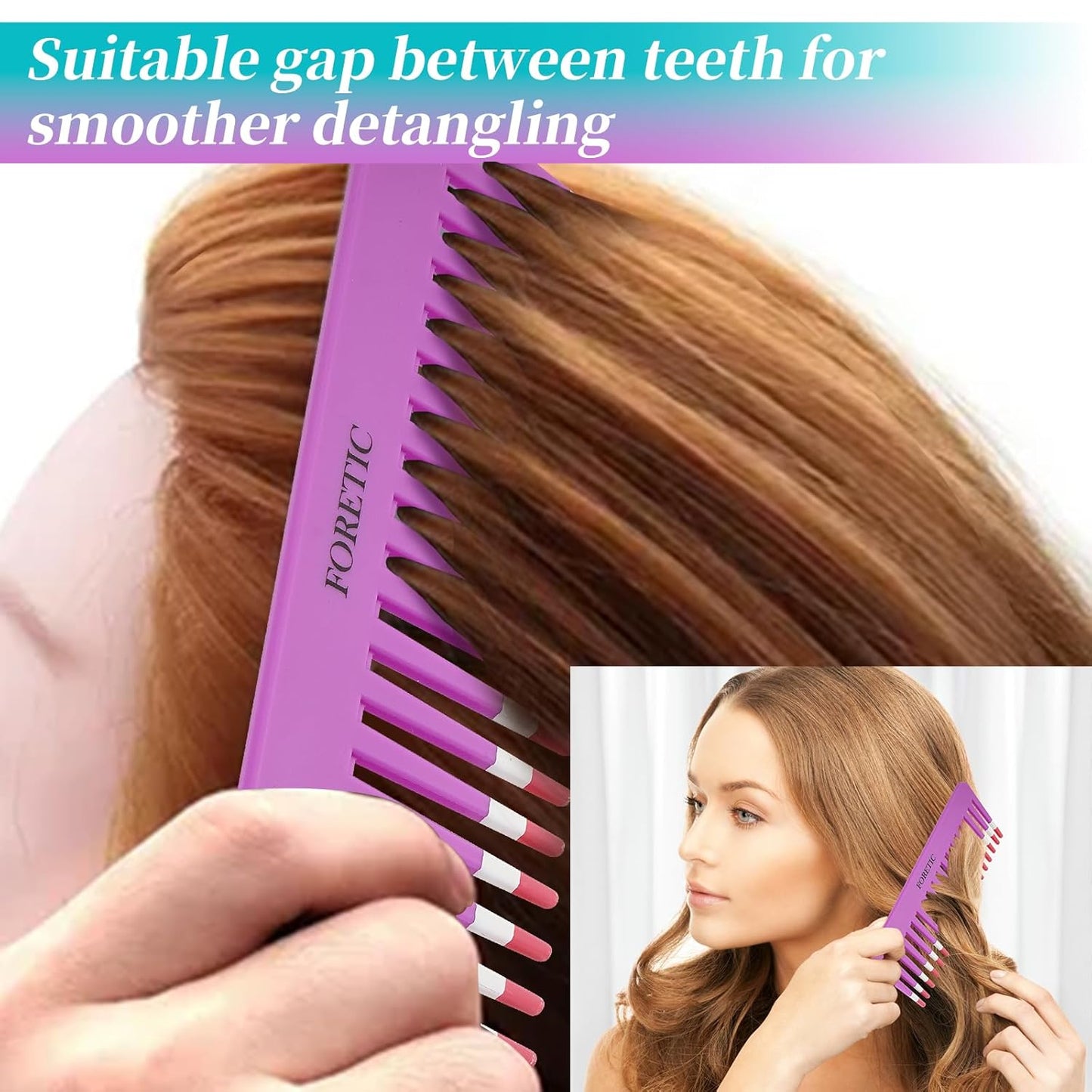 Skiennix 2-Pack Wide-Tooth Anti-Static Comb Set | 6.1-Inch Handle-Free Design for Curly & Wet Hair (Purple & Blue)