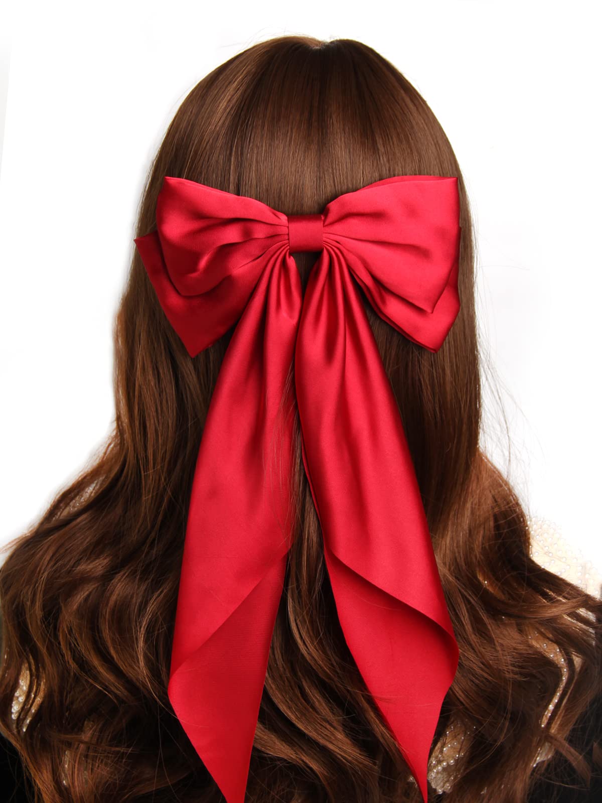 SUSULU 6pcs Satin Big Hair Bow Clips for Women,French Hair Bows Long Tail for Girls Bow Hair Barrette Party Hair Accessories for Women,Burgundy Navy Green