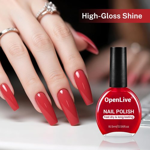 OpenLive Red Nail Polish - 16.5ml Quick Drying Formula for Long Lasting Color | Perfect DIY Home Manicure Gift for Women