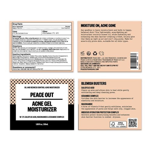 Peace Out Acne Gel Moisturizer - 2% Salicylic Acid & Niacinamide for Oily Skin | 1.69 fl oz