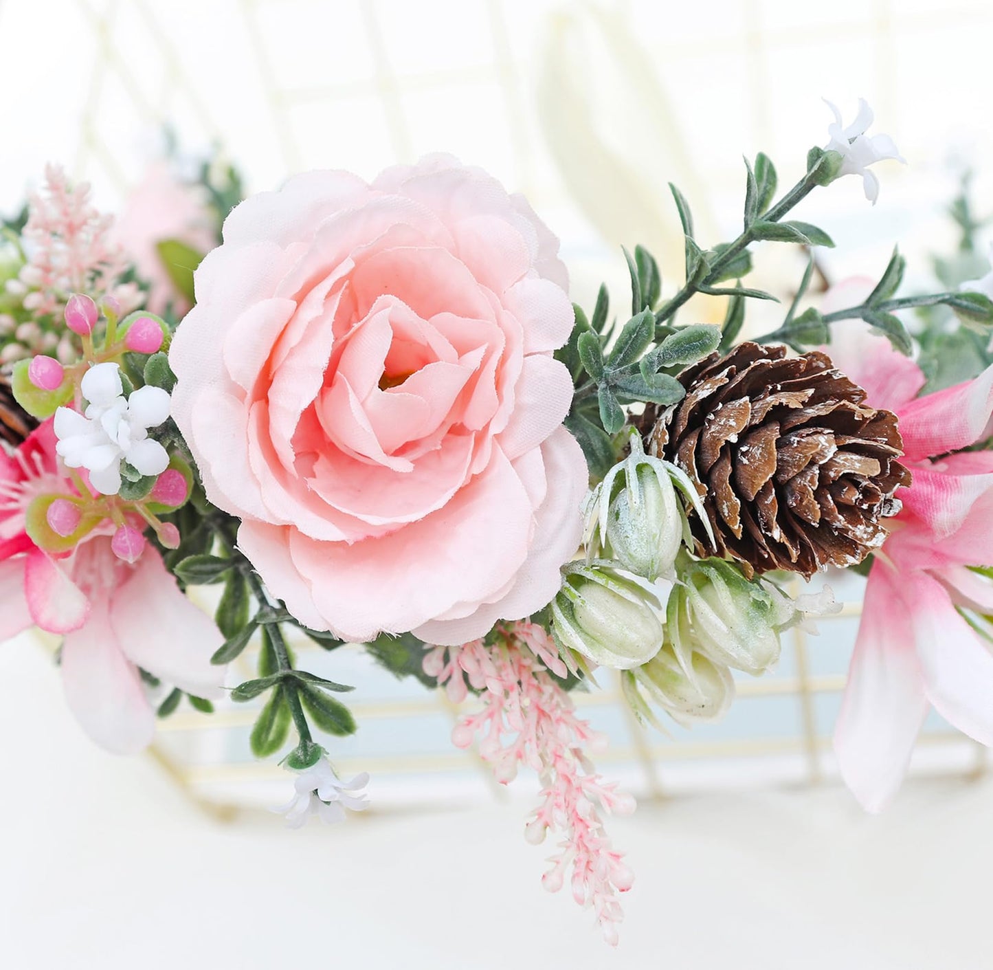 Vivivalue Floral Crown Girl Flower Headband Hair Wreath Floral Headpiece Halo Boho with Ribbon Wedding Party Festival Photos