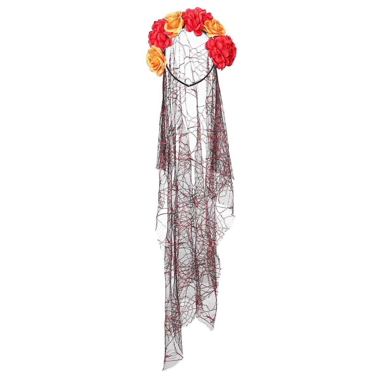 Acenail Floral Headband Veil Women Flower Crown Skull Head Piece Rose Flower Spider Mexican Headband Day of the Dead Head Band Cosplay Halloween Headpieces (Orange)