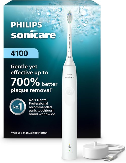 Philips Sonicare 4100 Series Electric Toothbrush - Advanced Sonic Technology, Pressure Sensor, White | Model HX3681/23