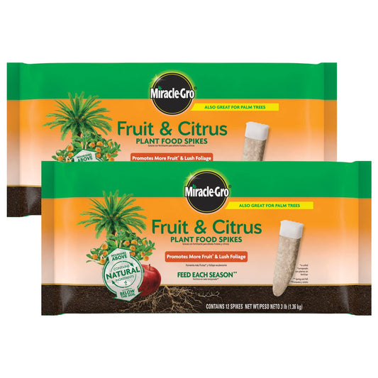 Miracle-Gro Fruit & Citrus Plant Food Spikes - 10-15-15 NPK Easy-to-Use Nutrition for Fruit and Citrus Trees, Plant Fertilizer, 12 Spikes, 3 lb. (2-Pack)