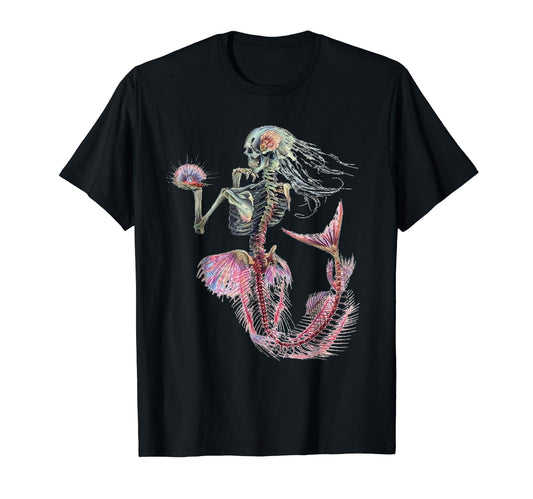 Halloween Mermaid Funny Skeleton Sugar Skull T-Shirt