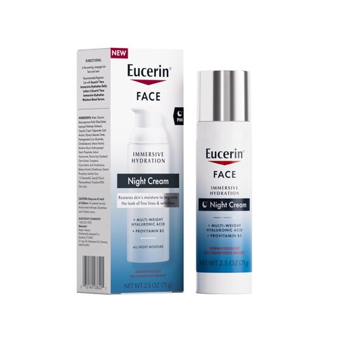 Eucerin Immersive Hydration Night Cream - Ultra-Lightweight Face Moisturizer with Hyaluronic Acid & Provitamin B5 | 2.5 Oz